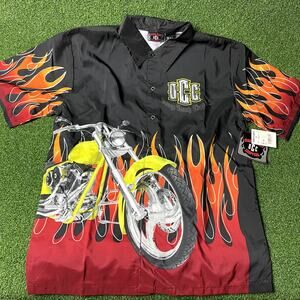 Orange County Choppers Black All Over Print Motorcycle Button Up Shirt Sz 16/18